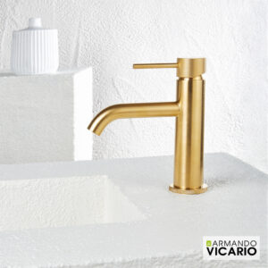Μπαταρία Νιπτήρα με Βαλβίδα Clic-Clac Industrial Vicario Brushed Gold - Image 2