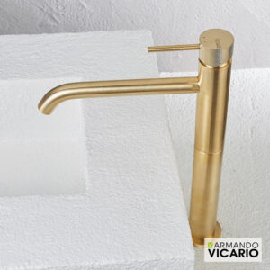 Μπαταρία Νιπτήρα Υψηλή με Βαλβίδα Clic-Clac industrial Vicario Brushed Gold - Image 2
