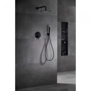 Σετ Εντοιχισμού Ντουζιέρας 2 Εξόδων με Μίκτη, Τηλέφωνο & Κεφαλή Στρόγγυλη Τοίχου Ø25εκ. Μαύρο Ματ IMEX MONZA GPM039/NG - Image 2